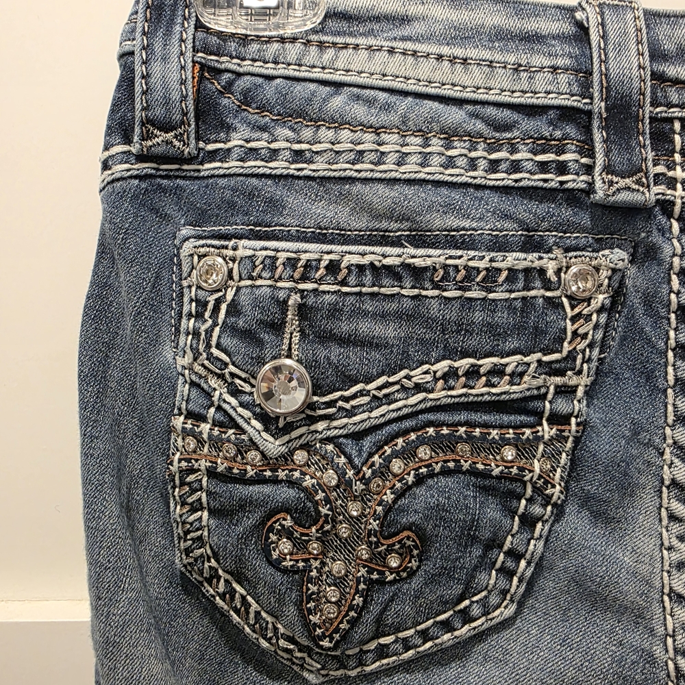 Rock Revival Denim Barby Ankle Skinny Jeans Fleur-De-Lis Embellished Blue 25x27 - Picture 10 of 16